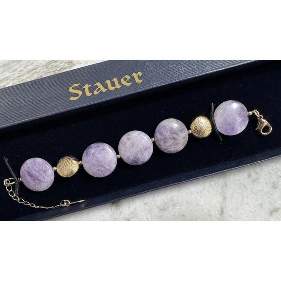 Stauer Large Amethyst Stone Link Bracelet Gold Tone - Picture 2 of 5